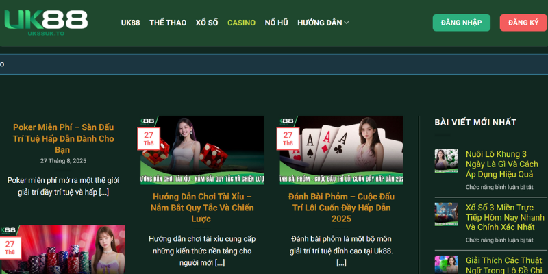 Giao diện sảnh casino trực tuyến UK88